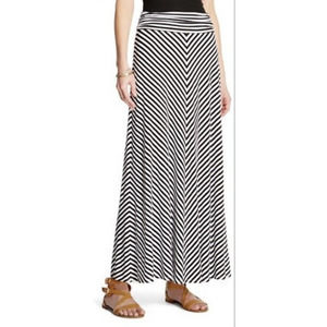 Merona Diagonal Stripe Striped Navy Dark Blue White Beachy Maxi Long Skirt Sz M